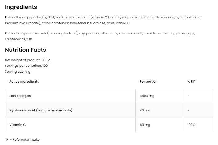 Pomorski kolagen in hialuronska kislina v prahu | z vitaminom C - 500 gramov
