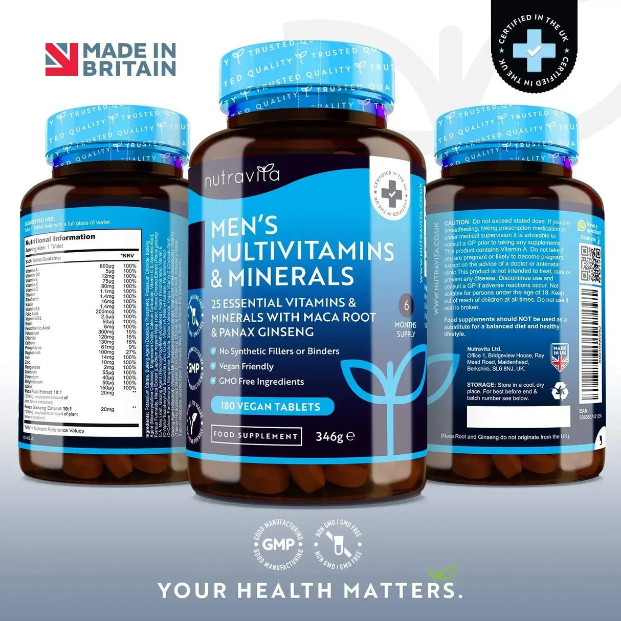 Moški multivitamini in minerali 180 veganskih tablet