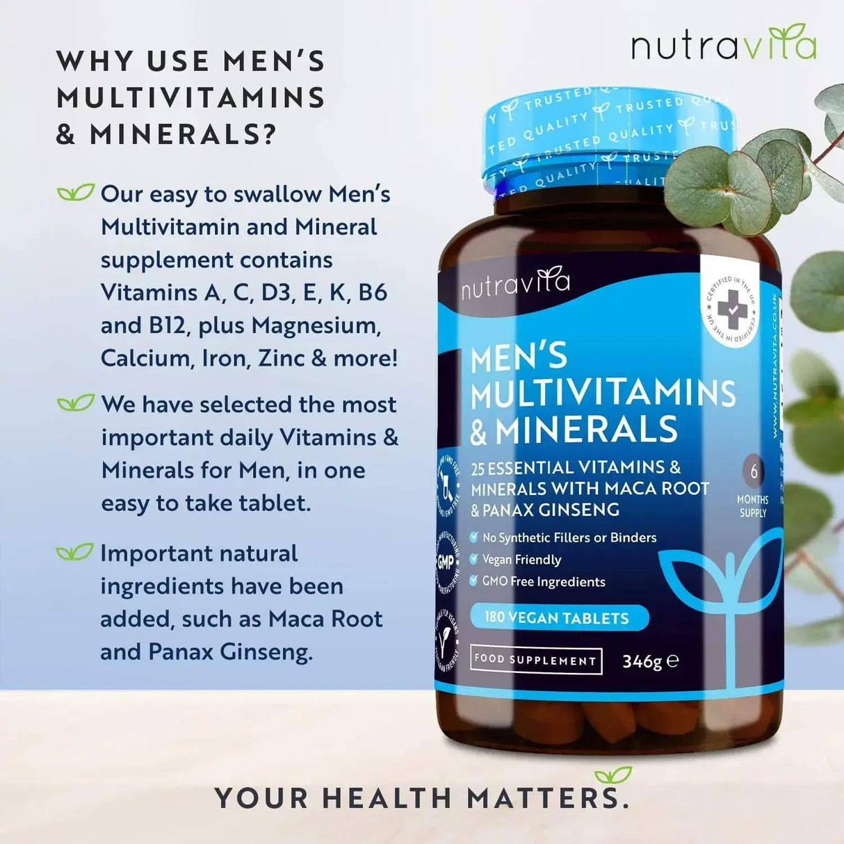 Moški multivitamini in minerali 180 veganskih tablet
