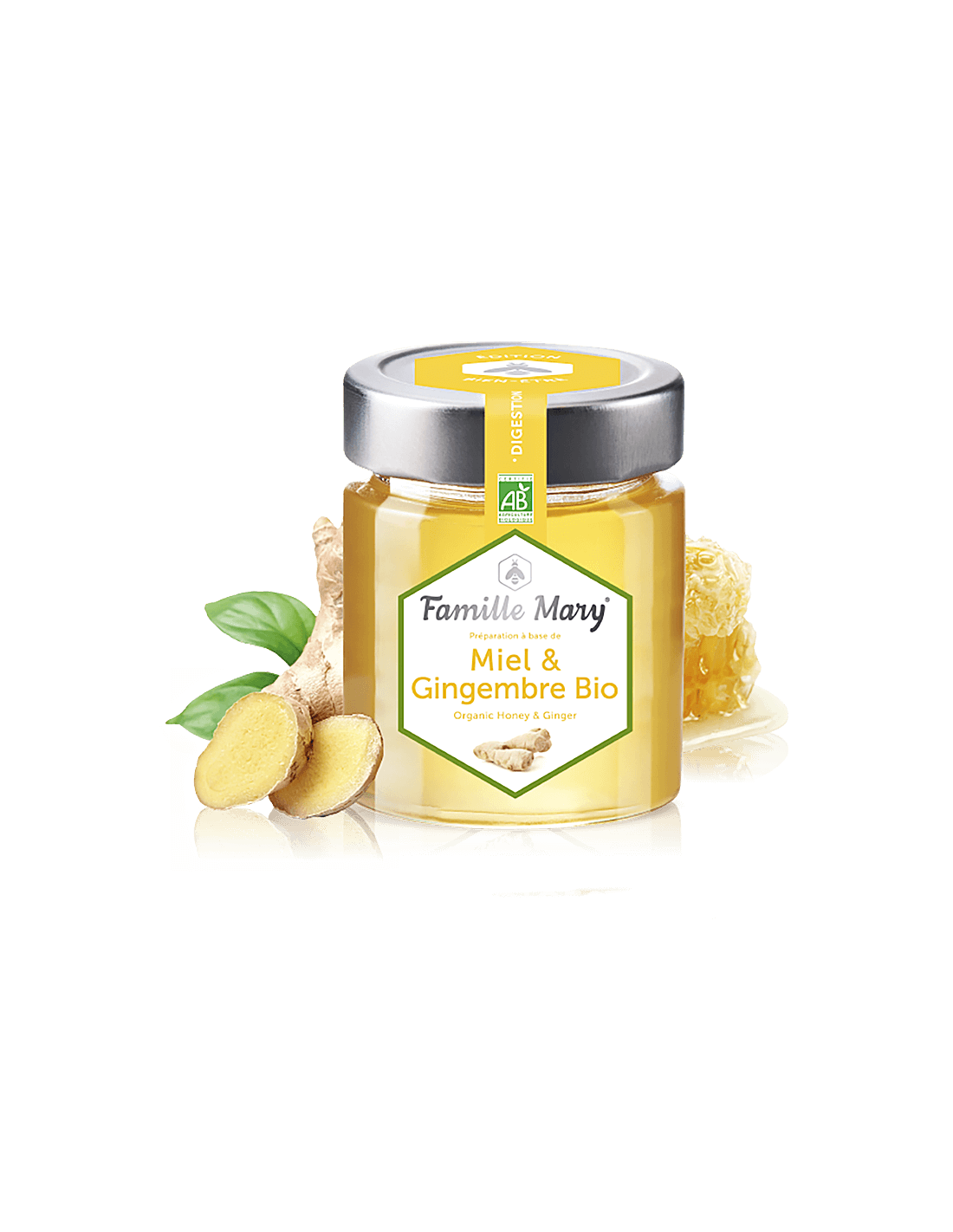 Miel et gingembre Bio / Bio Acacia Honey + ingver (za dobro prebavo), 170g Famille Mary