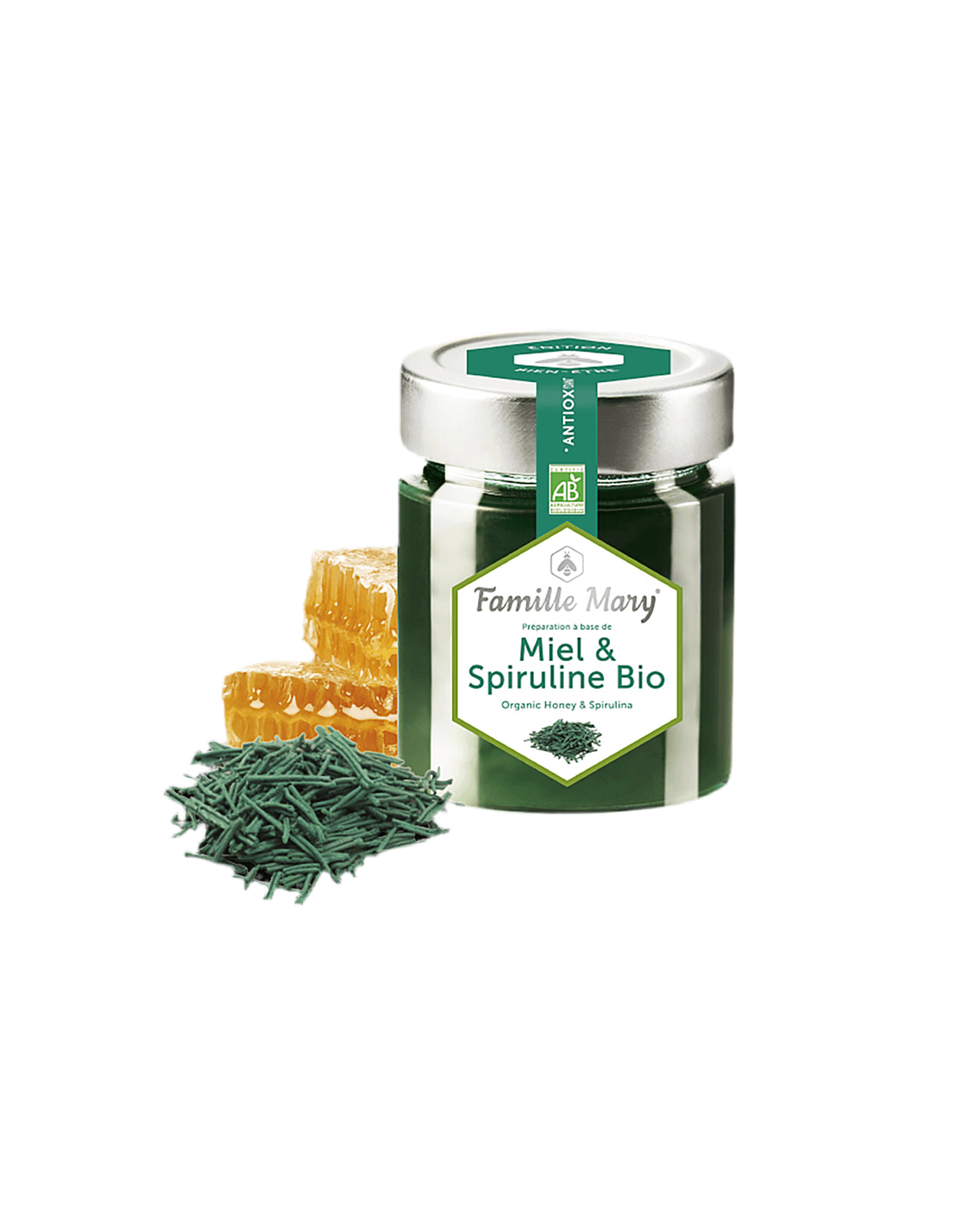 Miel & Spirulin Bio / Bio Acacia Honey + Spirulina, 170 G Famille Mary
