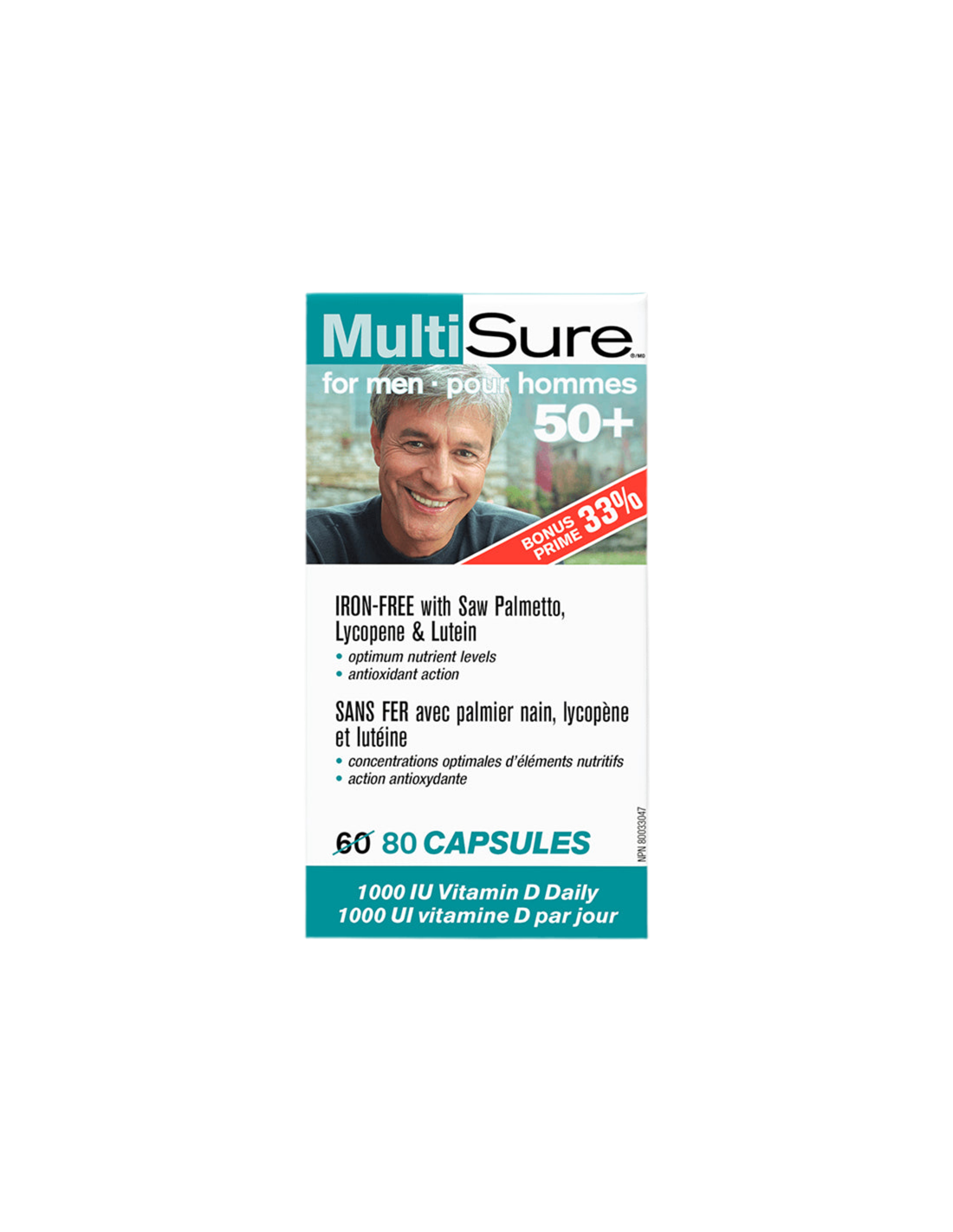 Multisure® Men 50+ / Multivitamini za moške 50+ (z luteinom, lycopenom in žago Palmetto), 80 kapsul