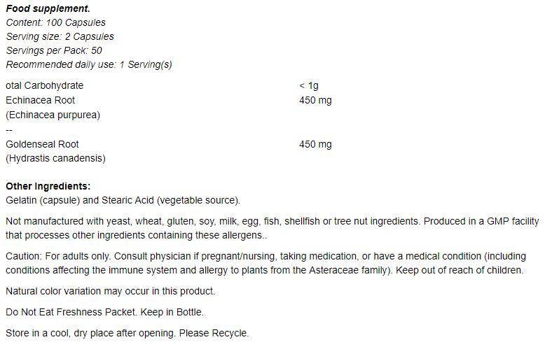 Echinacea & Goldenseal Root - 100 kapsul