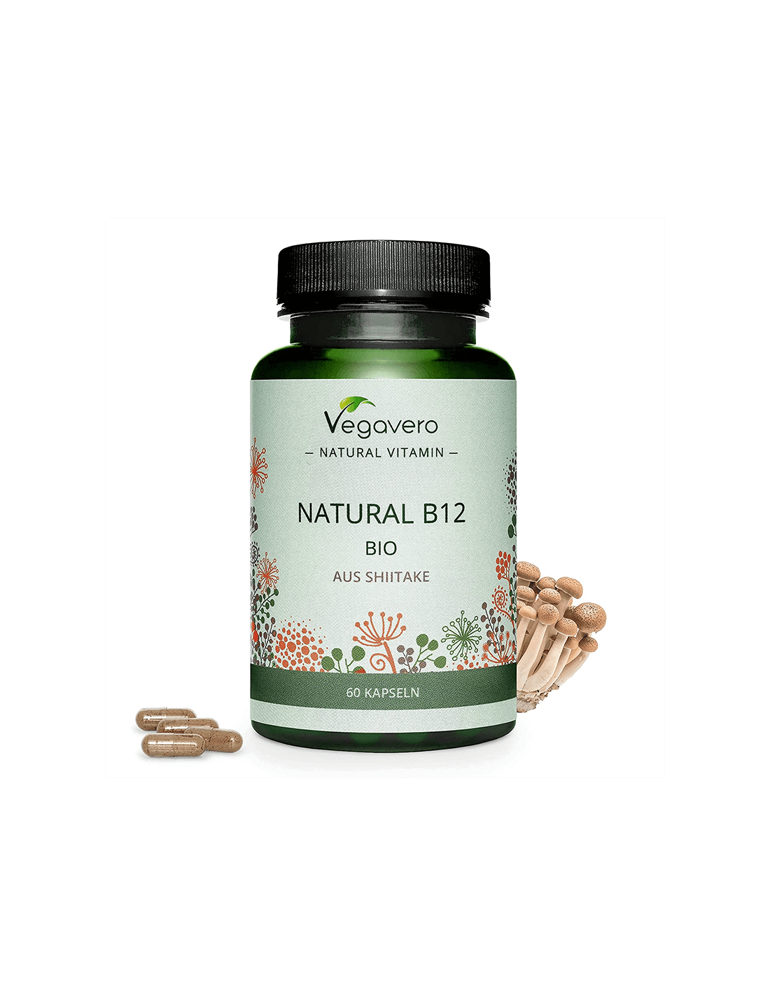 Natural B12 BIO aus Shiitake/ Vitamin B12 (iz organskih medicinskih gob shiitake), 60 kapsul, 100% vegansko <tc>Vegavero</tc>