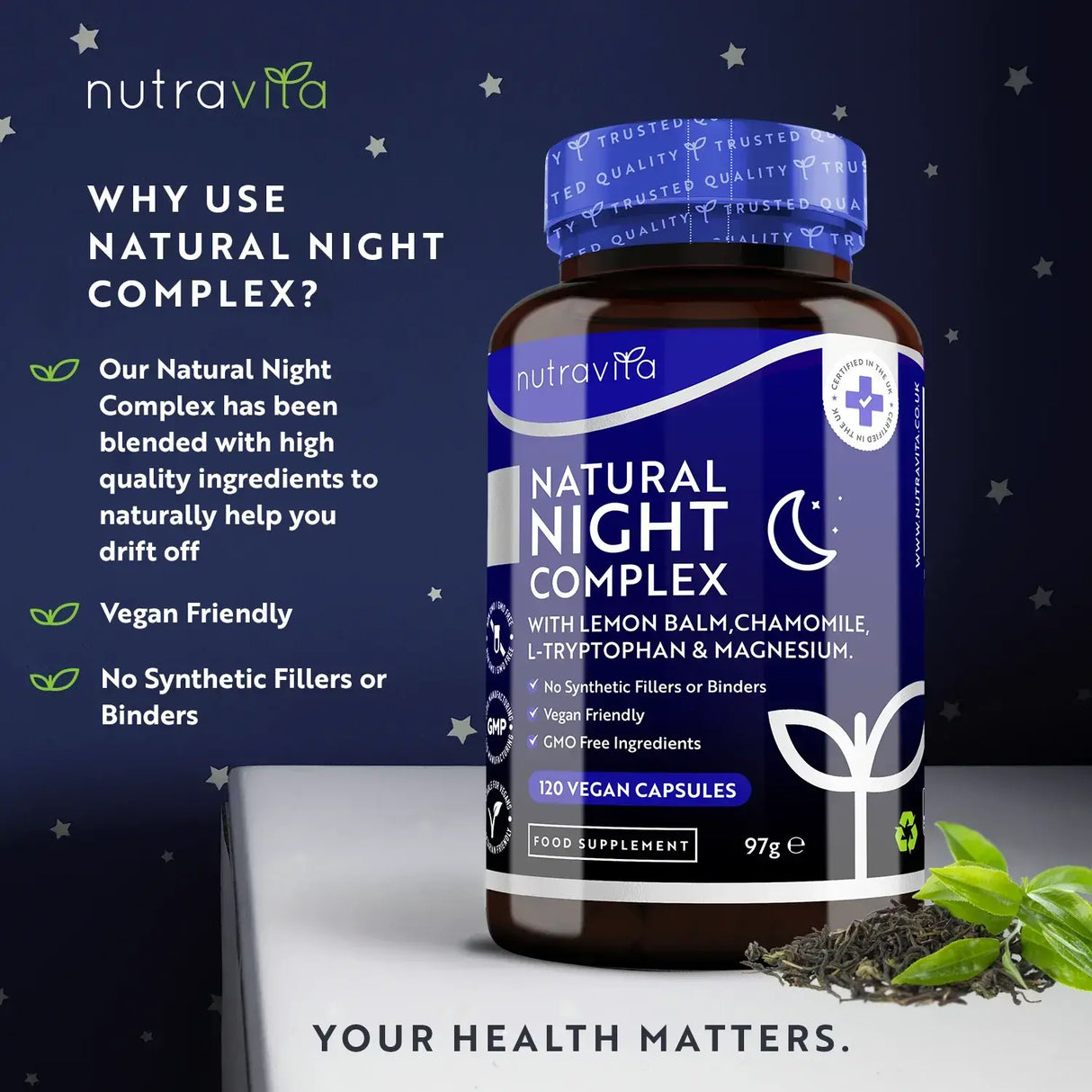 Naravni kompleks za nočno spanje 120 kapsul. <tc>Nutravita</tc>