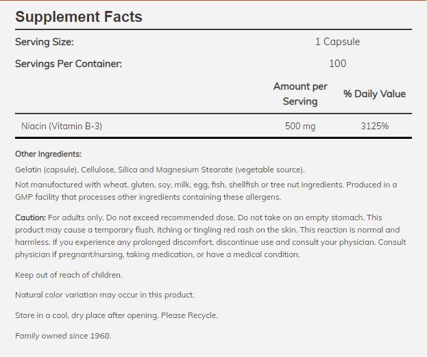 Niacin 500 mg - 100 kapsul