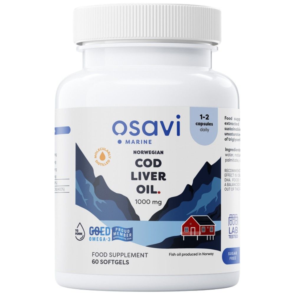 Norveško olje jetrne trske 1000 mg | Limona aromatizirana - 60 gel kapsul