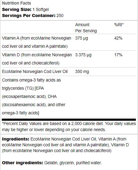 Norveško jetrno olje jetrne olje 350 mg 250 gel kapsul