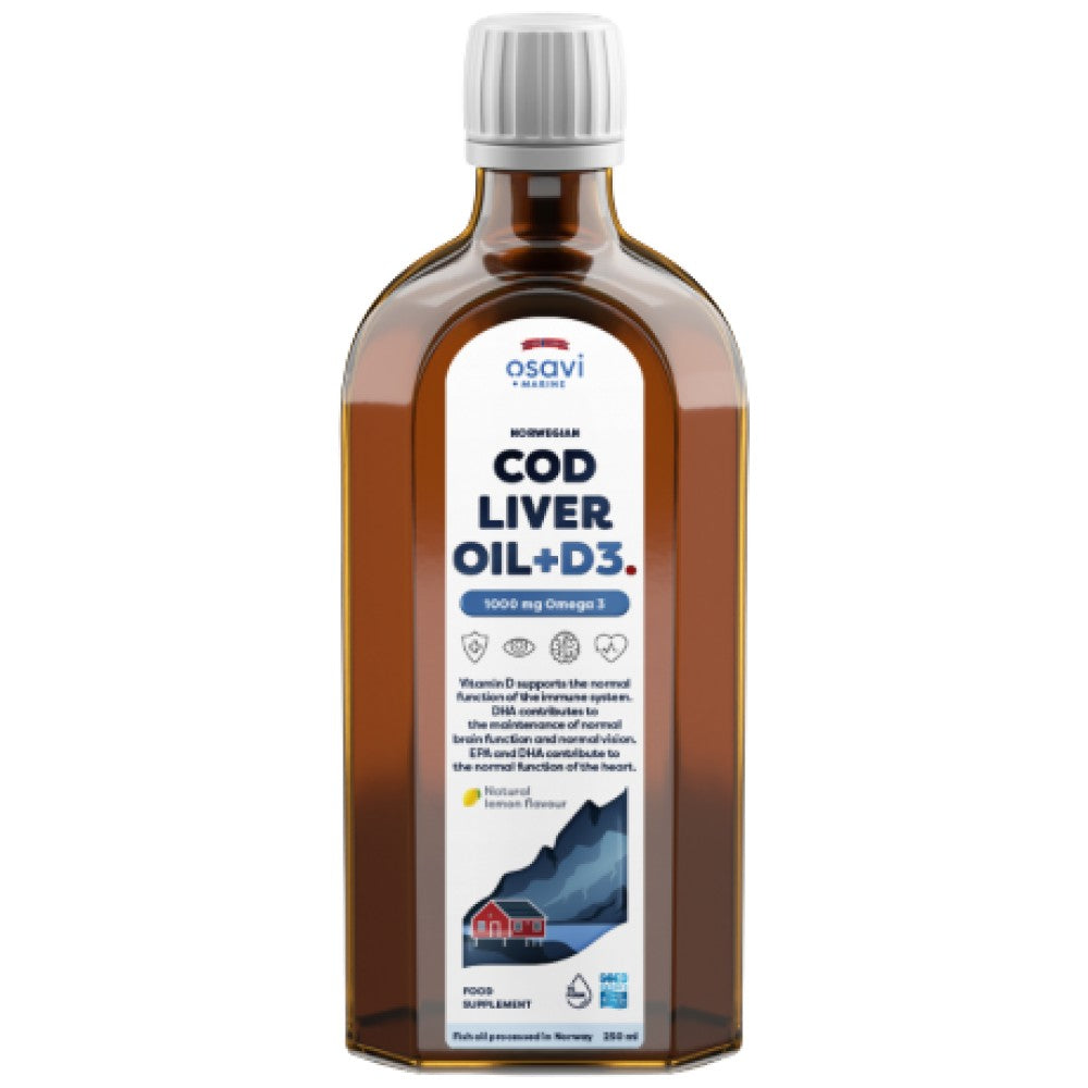 Norveško jetrno olje jetrne trske + D3 | Tekoča omega z aromo limone + D3 - 250 ml