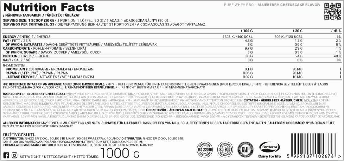 <tc>Nutriversum</tc> Whey Pro Pure | s sistemom N-Zyme [2000 gramov, 66 odmerkov]
