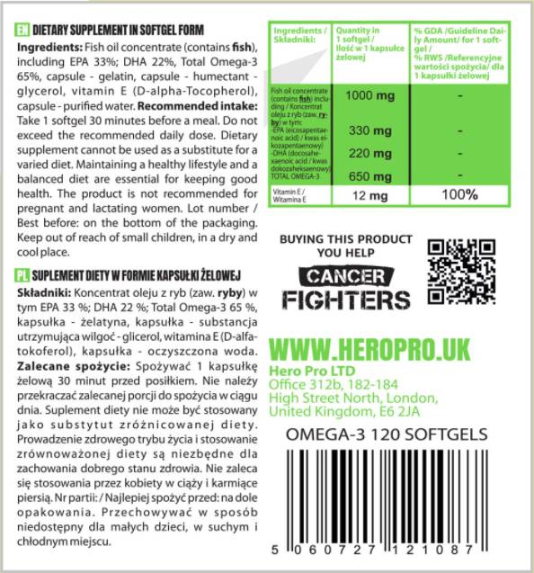 Omega-3 ribje olje | 65% EPA + DHA - 120 gel kapsul