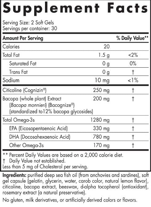 Omega Focus 1280mg | S kapsulami Citicoline in Bacopa 60 gela