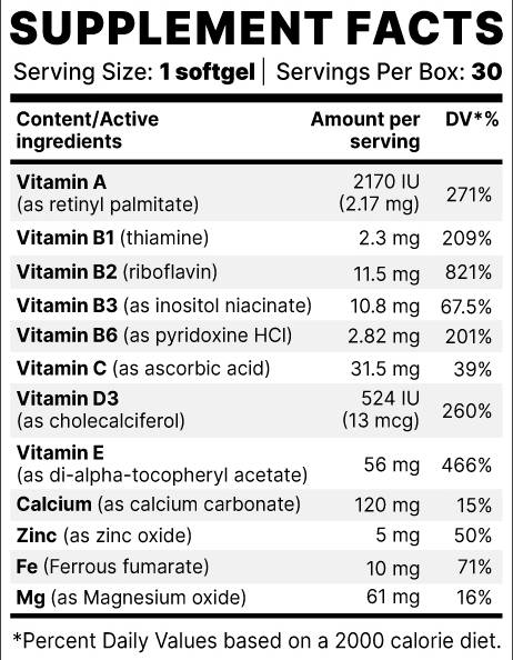 OPTIVIT BP | Bistveni vitamini in minerali - 30 gel kapsul