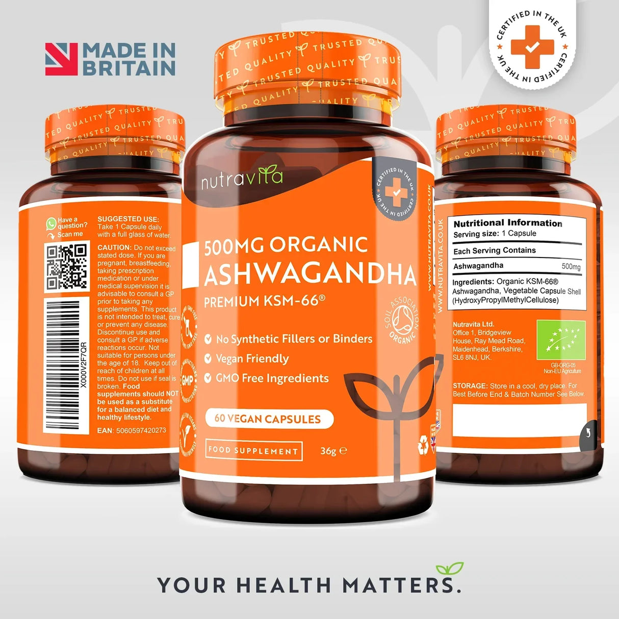 Organic Ashwagandha KSM 66 - Bio Ashwagandha 500 mg 60 Veganskih kapsul