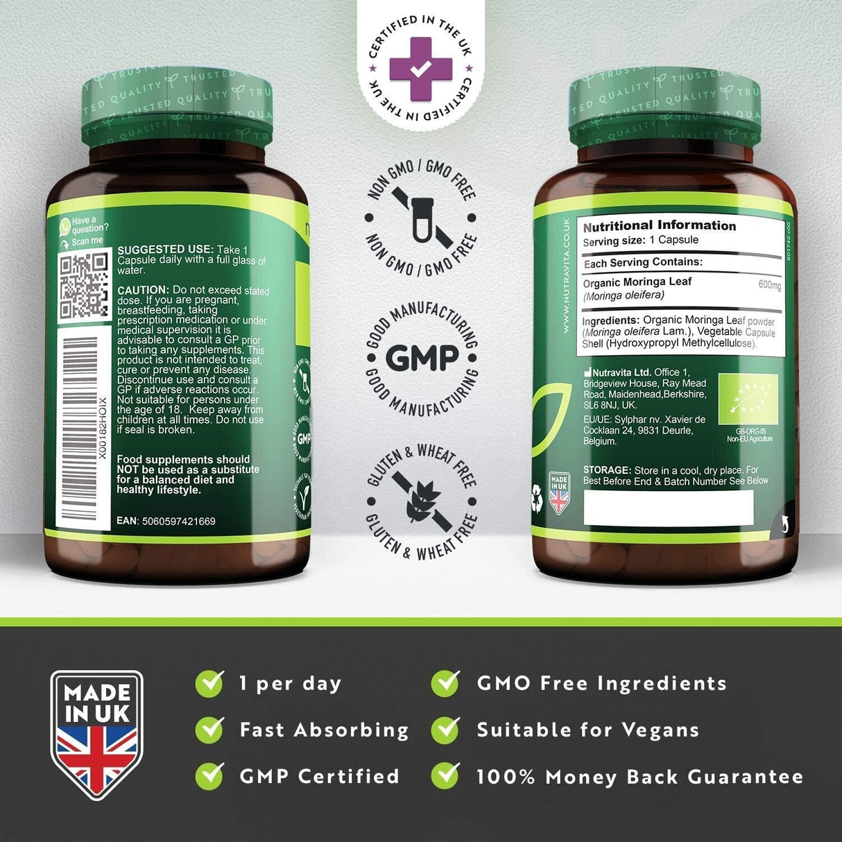 Organic Moringa - Bio Moringa 600 mg 120 veganskih kapsul