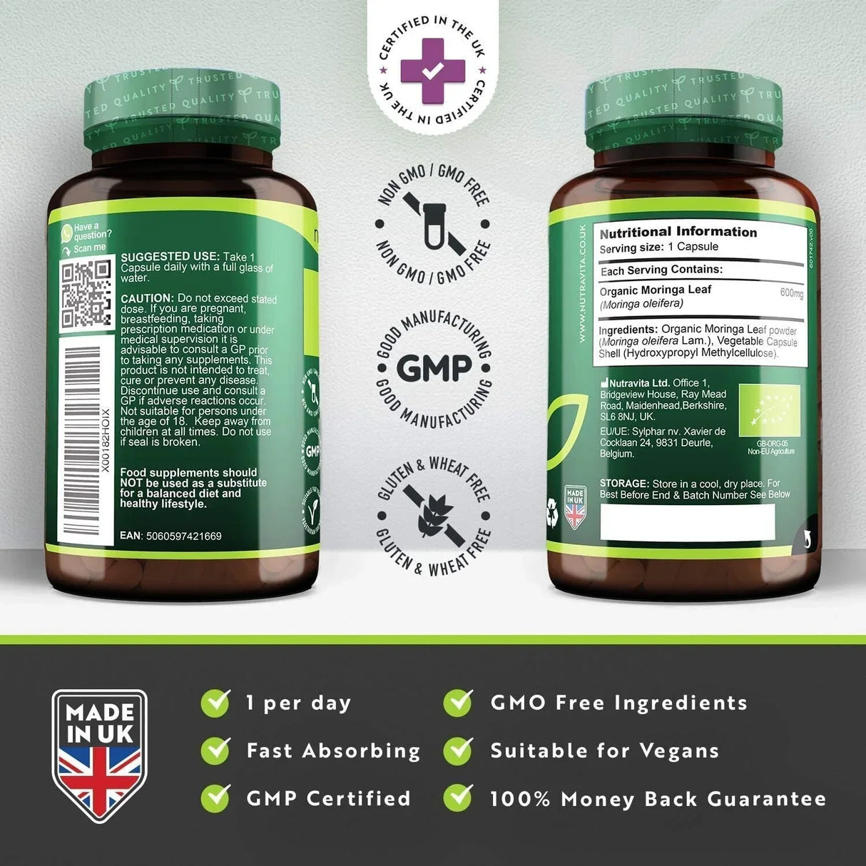 Organic Moringa - Bio Moringa 600 mg 120 veganskih kapsul