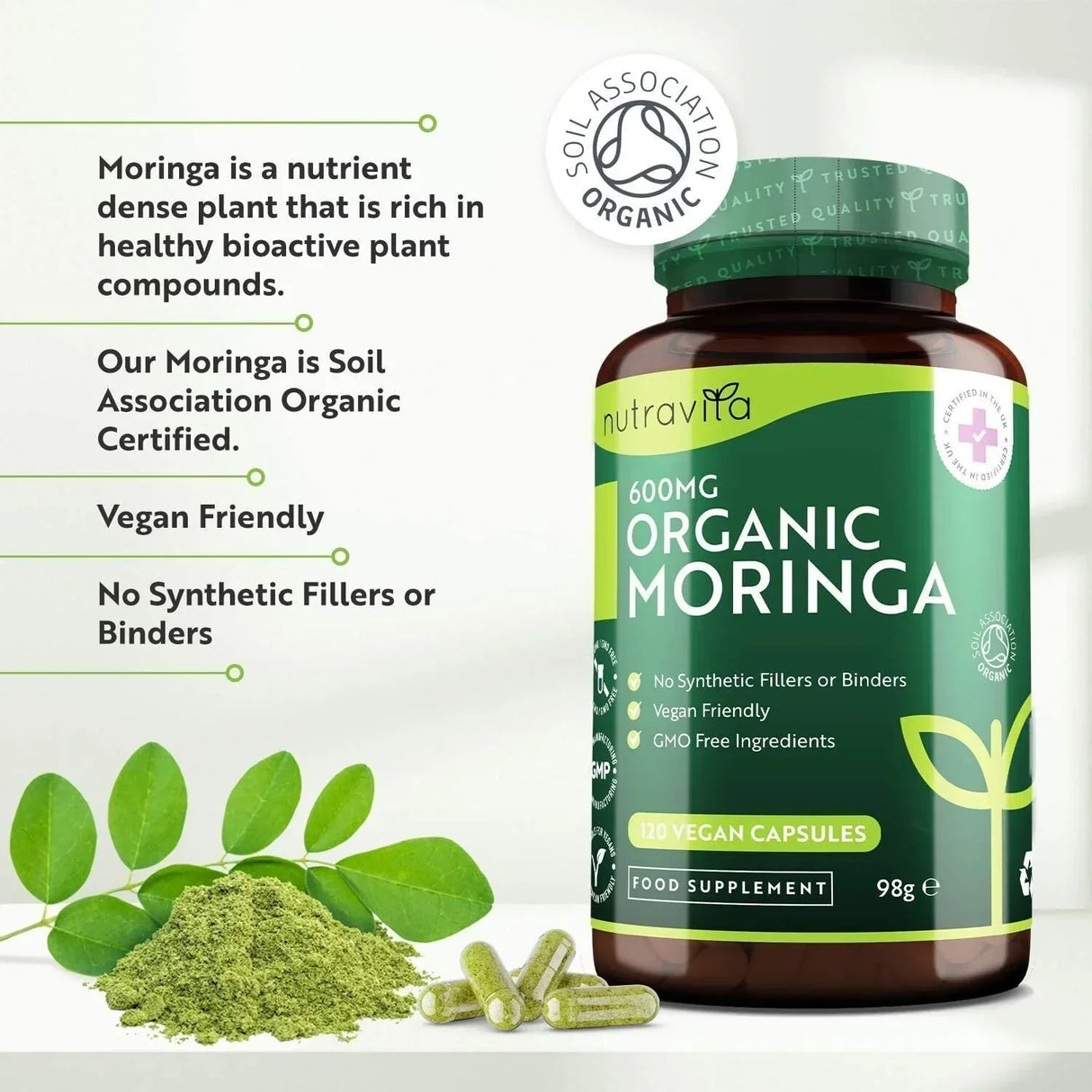 Organic Moringa - Bio Moringa 600 mg 120 veganskih kapsul