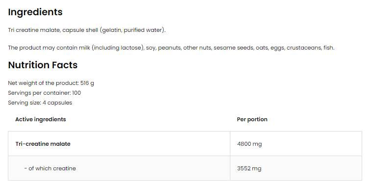 Tri kreatin malate / TCM 1200 mg - 400 kapsul