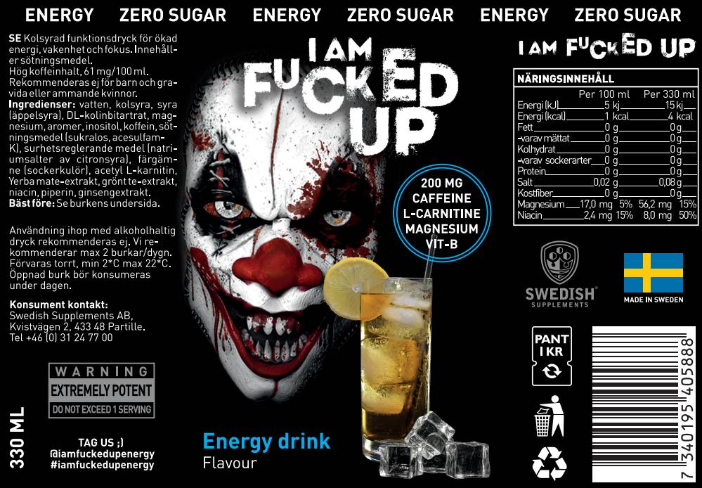 Sem f#cked up joker | Energetska pijača ~ nič sladkorja - 330 ml