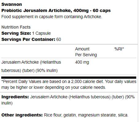 Prebiotični jeruzalem artičoka 400 mg 60 kapsul