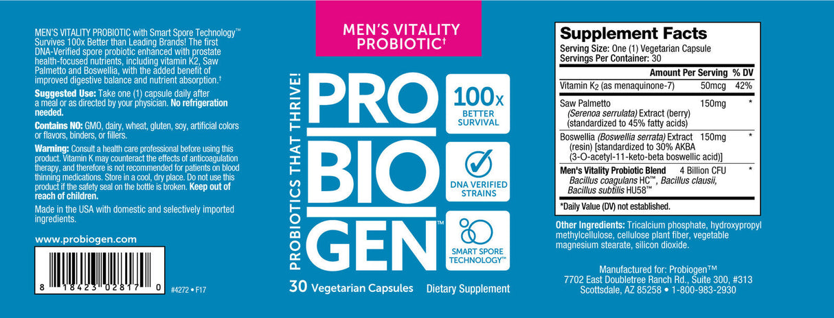 <tc>Probiogen</tc> Men`s Vitality Probiotic - Probiotik za moške - 30 kapsul