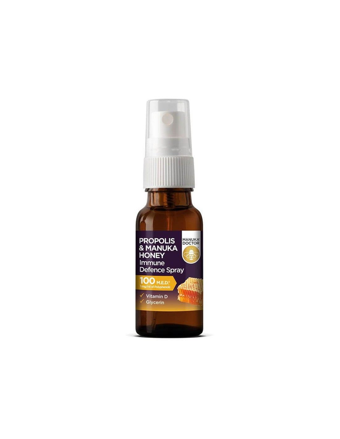Propolis & Manuka med imunsko obrambno obrambno razpršilo 100 M.E.D. ® / Spray z razpršilcem z Manuka Honey, Propolis in Vitamin D, 20 ml