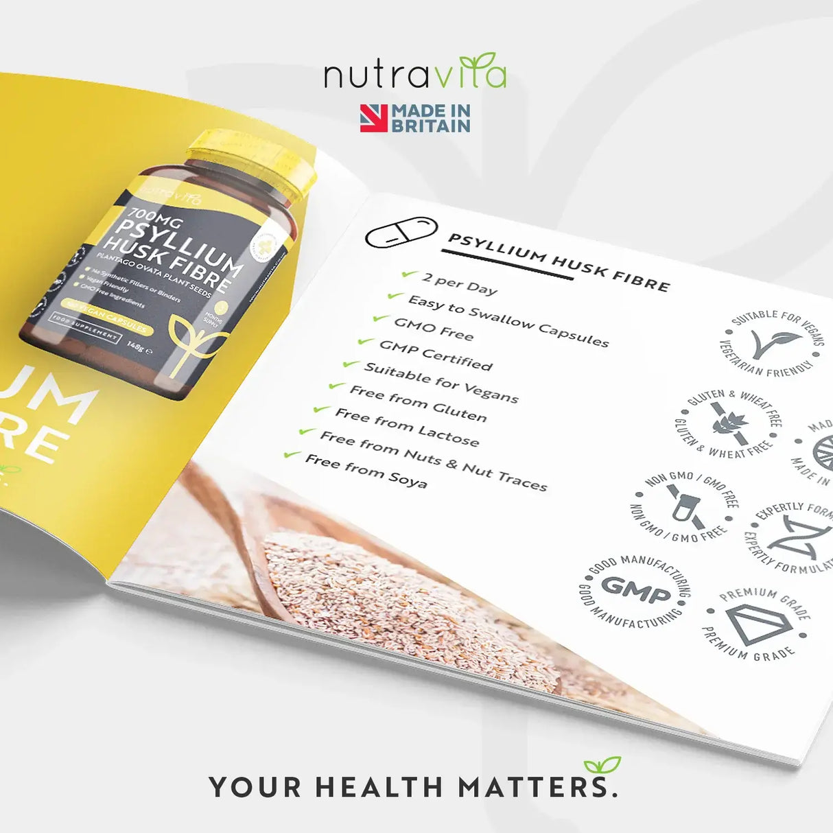Psyllium Husk Fiber 700 mg 180 V caps <tc>Nutravita</tc>