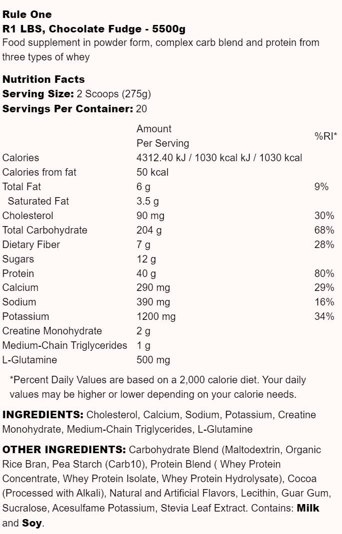 R1 lbs | Visoke kalorije Mass Gainer - 5500 gramov