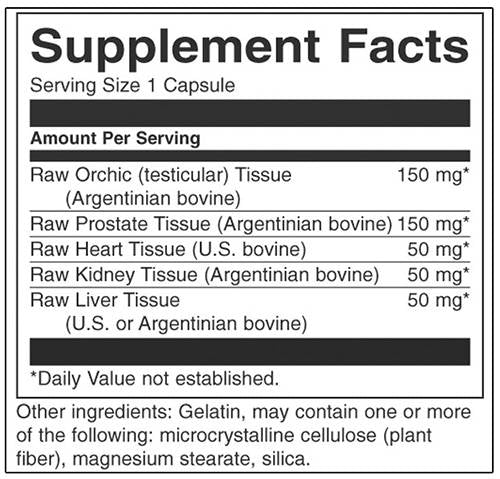Surovi več-Glandularni za moške 450 mg 60 kapsul