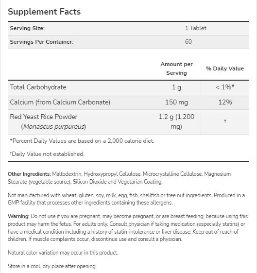 Rdeči kvas riž 1200 mg | Koncentrirano 10: 1 ekstrakt - 60 tablet