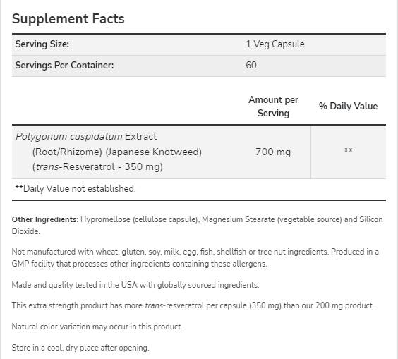 Resveratrol 350 mg | Dodatna moč - 60 kapsul