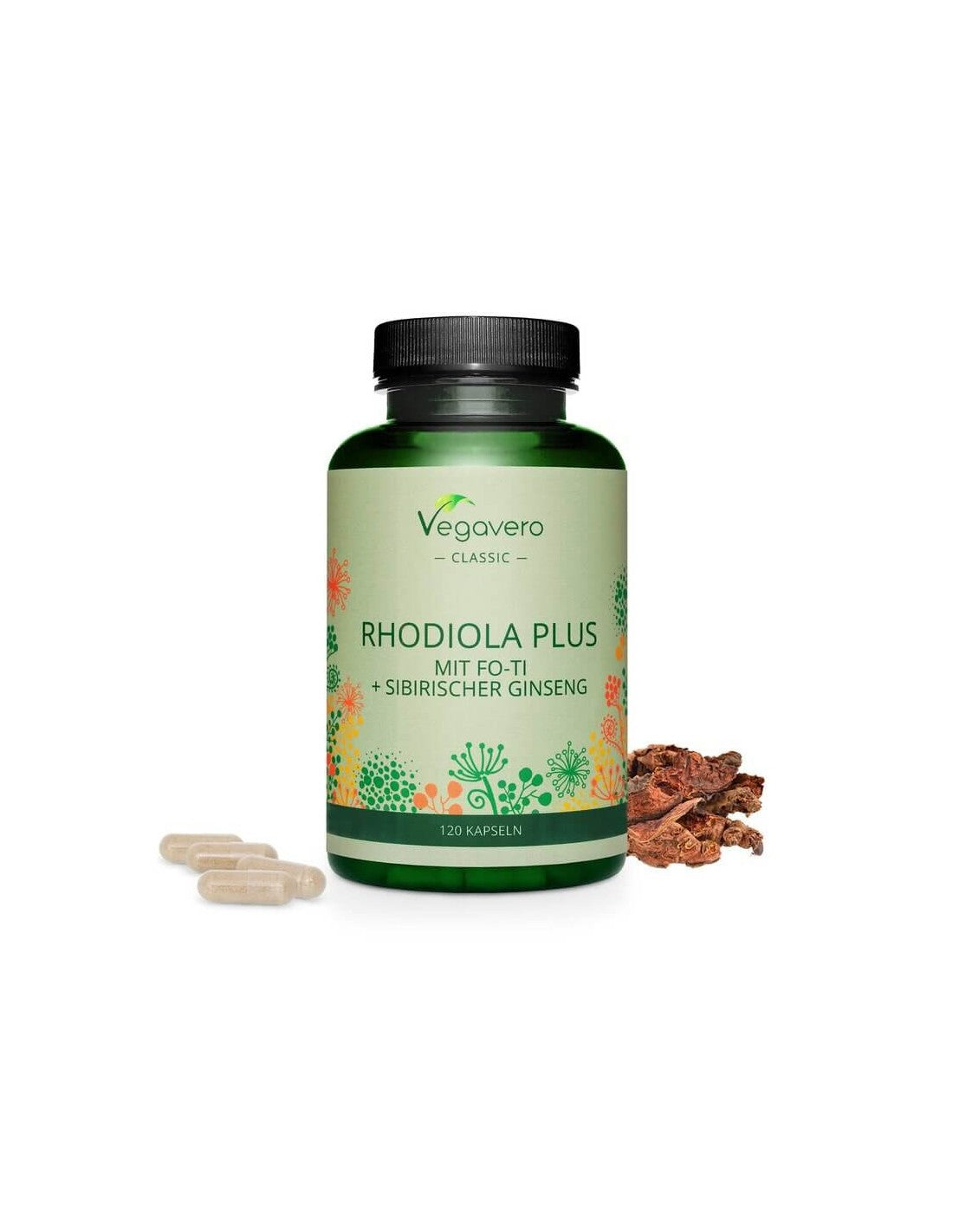 Rhodiola plus mit fo-ti + sibirischer ginseng/ zlati root + fo-ti in sibirski ginseng, 120 kapsul, 100% vegansko