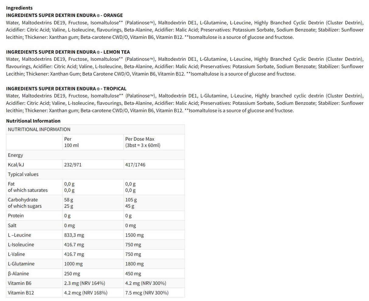 Super Dexstrin Endura | Geli dekstrin, beta -alanin in bcaa - 15 x 60 ml