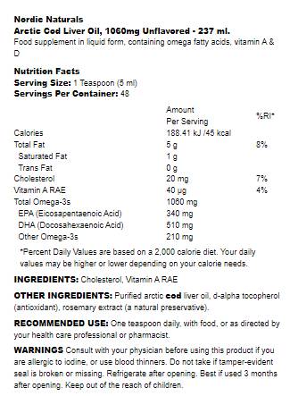 Arktično jetrno olje jetrne trske 1060 mg - 237 ml