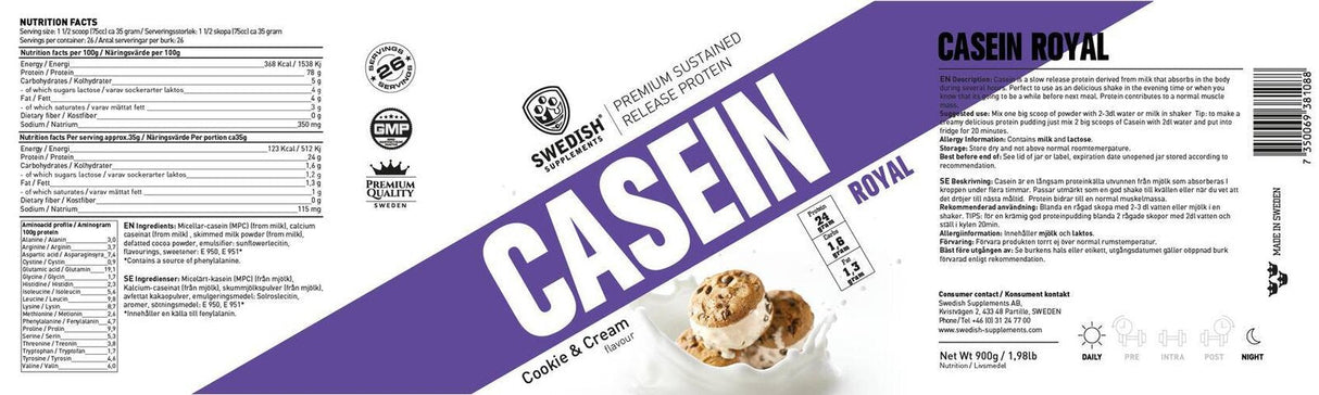 <tc>Swedish Supplements</tc> Casein Royal [900 gramov, 27 odmerkov]