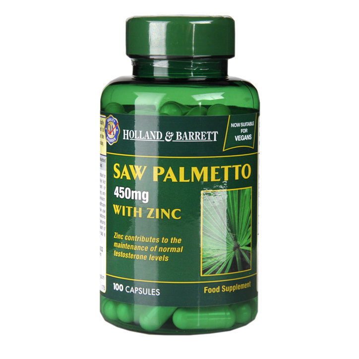 Saw Palmetto z cinkom (žago Palmetto z cinkom) 100 veganskih kapsul Holland & Barrett