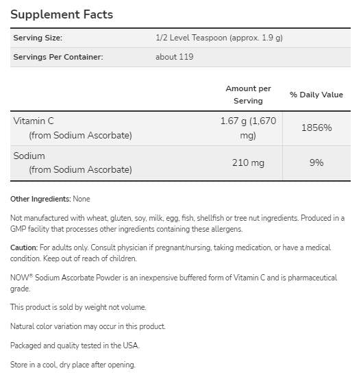 Natrijev askorbat v prahu | Čisti, puferiran vitamin C - 227 gramov
