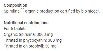 Spirulina | Veganska biološka vrednost 500 mg - 100 tablet