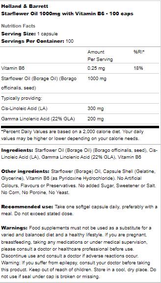 Starflower Oil 1000mg | Z vitaminom B6 - 100 kapsul