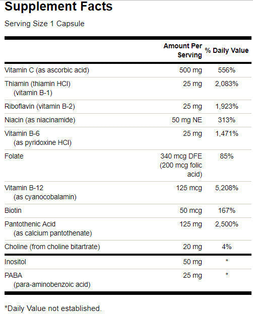 Super stres Vitamin B -kompleks z vitaminom C - 100 kapsul