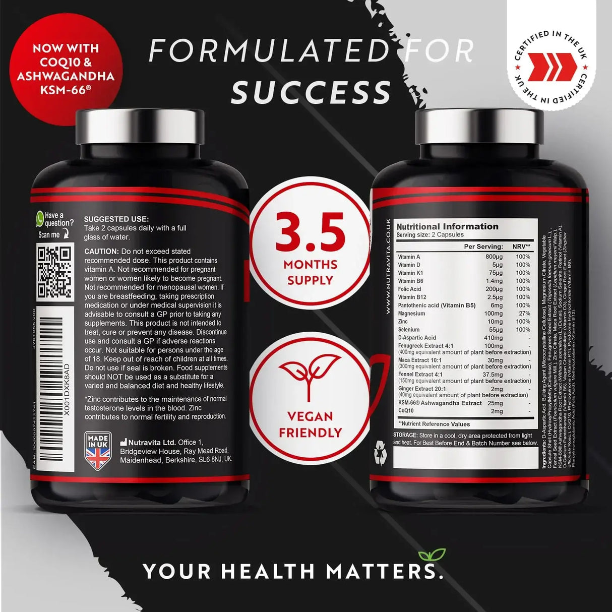 TESTOMAX™ 2.0 /210 kapsul, 105 dni/ z Ashwagandho KSM 66®, CoQ10 in korenino Maca <tc>Nutravita</tc>