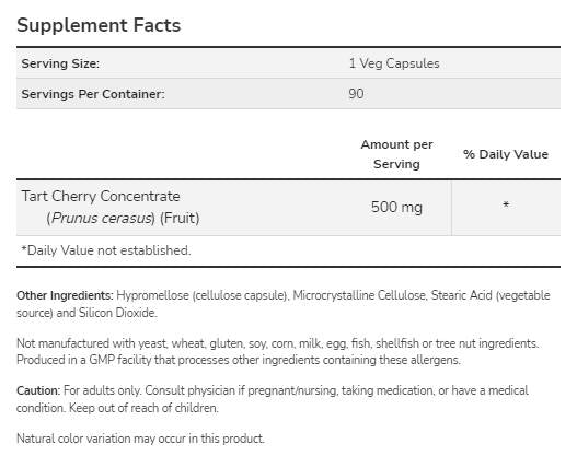 Tart Cherry 500 mg - 90 kapsul