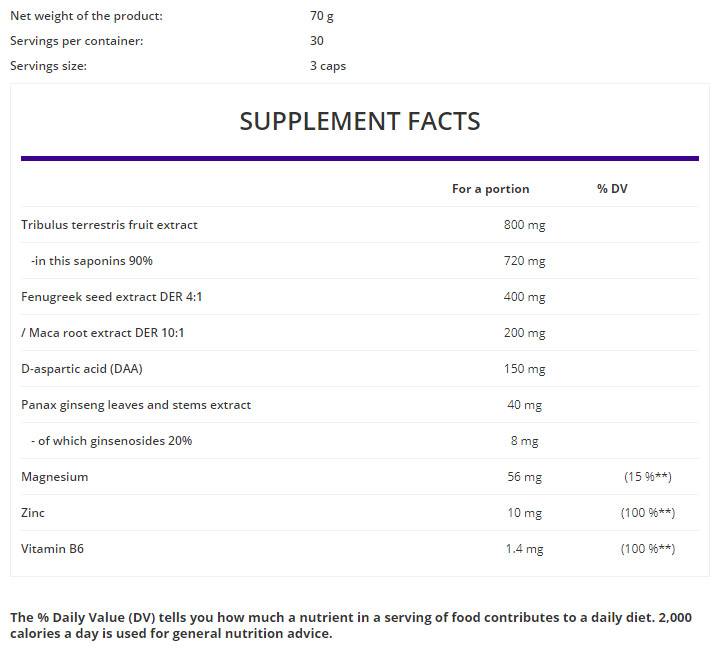 Testo booster | s kapsulami Tribulus, Fenugreek, Maca, DAA in Ginseng 90