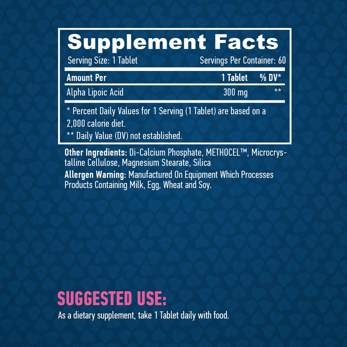 Časovno sproščanje alfa lipoične kisline 300mg. / 60 zavihkov.