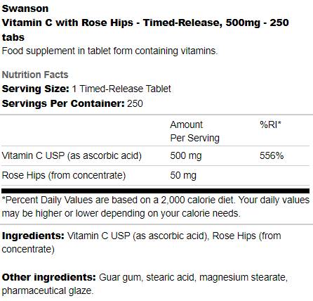 Vitamin C 500 mg časovnega sproščanja | Z vrtnimi boki 250 tablet