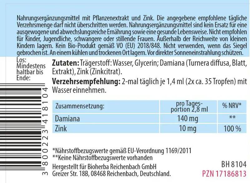 Tinktura Damiana Listi - 50 ml