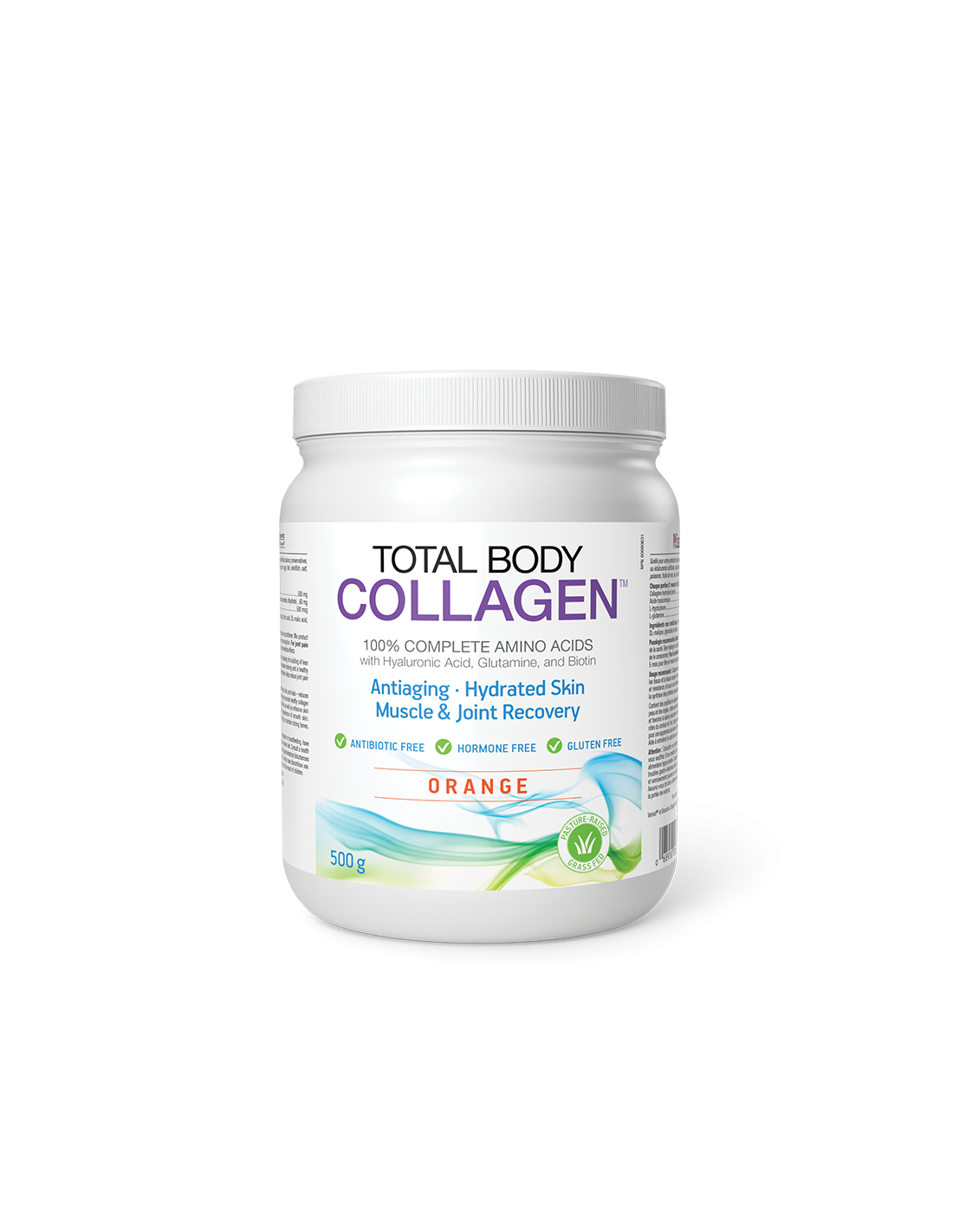 Hidroliziran goveji kolagen s hialuronsko kislino, glutaminom in biotinom - Total Body Collagen, 500 g v prahu, okus pomaranče <tc>Natural Factors</tc>