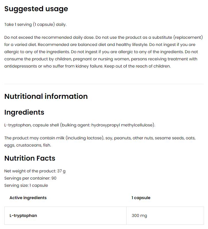 Triptophan 300 mg / Vege 90 kapsul