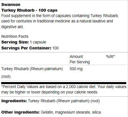 Turška rabarbara 500 mg 100 kapsul