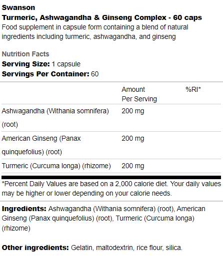 Kurkuma, ashwagandha in ginseng kompleks 60 kapsul